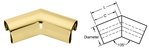 C.R. Laurence CRL Polished Brass 3&quot; Diameter 135 Degree Horizontal Corner for 1/2&quot; (12 mm) or 5/8&quot; (16 mm) Glass Cap Railing | GR30H3PB