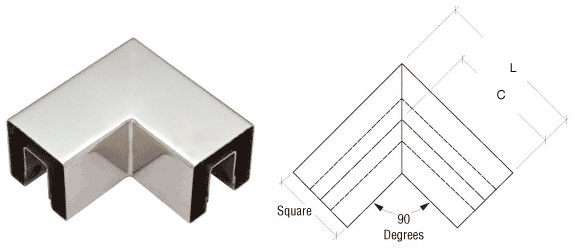 C.R. Laurence CRL Polished Stainless 90 Degree Horizontal Corner for 2-1/2&quot; Square Glass Cap Railing | GRS25HPS