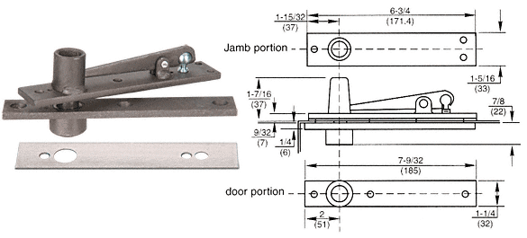 C.R. Laurence CRL Rixson Satin Chrome Cover Plate Heavy-Duty Center-Hung Top Pivot  | H340SC