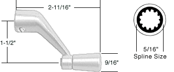 C.R. Laurence CRL Casement Window Operator Handle, 5/16&quot; Spline Size, 2-11/16&quot; Length, White  | H3712