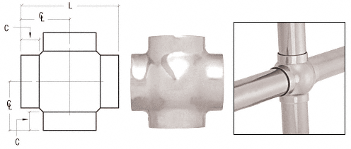 C.R. Laurence CRL Polished Stainless 2-5/8&quot; Ball Type Cross for 1-1/2&quot; Tubing | HR15BNPS