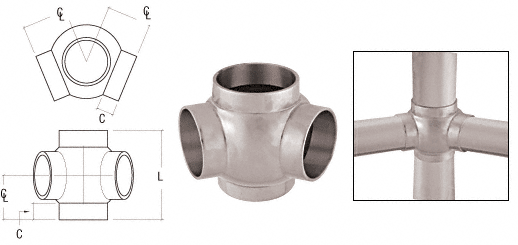 C.R. Laurence CRL Brushed Stainless 2-5/8&quot; 135 Degree Ball Type Side Outlet Tees for 1-1/2&quot; Tubing | HR15BQBS