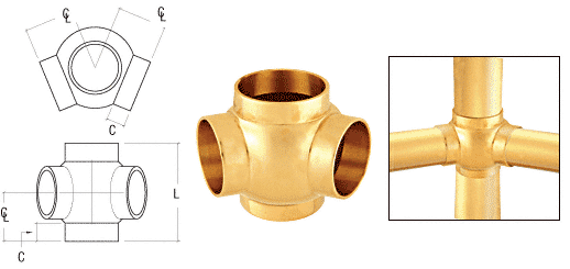 C.R. Laurence CRL Polished Brass 2-5/8&quot; 135 Degree Ball Type Side Outlet Tees for 1-1/2&quot; Tubing | HR15BQPB