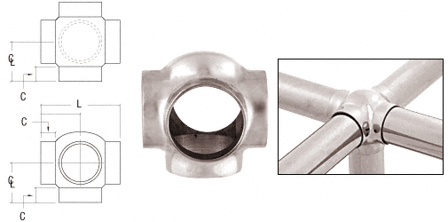 C.R. Laurence CRL Polished Stainless 2-5/8&quot; Ball Type Side Outlet Crosses for 1-1/2&quot; Tubing | HR15BRPS