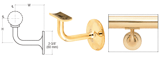 C.R. Laurence CRL Polished Brass Glass Mounted Hand Railing Bracket for 2&quot; (50.8 mm) Tubing | HR20GPB