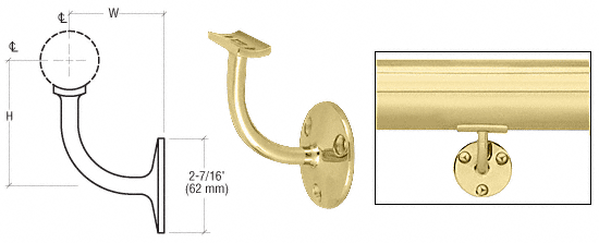 C.R. Laurence CRL Polished Brass Surface Mounted Hand Railing Bracket for 2&quot; (50.8 mm) Tubing | HR20TPB