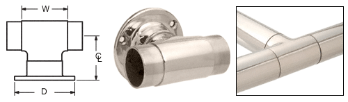 C.R. Laurence CRL Polished Stainless Flush Wall Mount Tees for 2&quot; (50.8 mm) Tubing | HR20UPS
