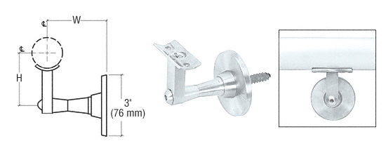 C.R. Laurence CRL Satin Anodized 2-Way Adjustable Wall Mounted Hand Railing Bracket for 1-1/2&quot;, 1.9&quot; and 2&quot; Diameter Tubing | HR2SWSA