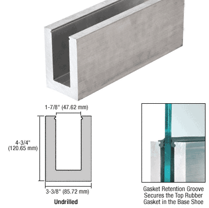 CRL Mill Aluminum 118-1/8&quot; (3 m) L25S Series Standard Square Base Shoe Un-drilled for 25.52mm Laminated Tempered Glass - 10 ft Long | L25S10