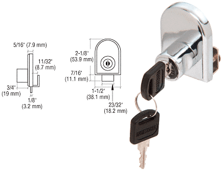 C.R. Laurence CRL Chrome Plated Cabinet Lock for Hinged Glass Doors - Keyed Alike  | LK10KA