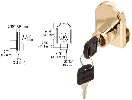 C.R. Laurence CRL Gold Plated Cabinet Lock for Hinged Glass Doors - Keyed Alike | LK14KA