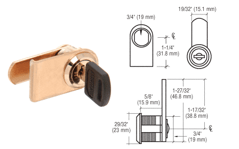 C.R. Laurence CRL RH Brass Plated Lock for Cabinet Swinging Glass Doors - Keyed Alike  | LK24KA