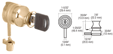 C.R. Laurence CRL Gold Plated Plunger Lock for 3/8&quot; Glass  | LK340