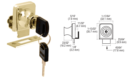 C.R. Laurence CRL Gold Plated Lock for 1/4&quot; Cabinet Glass Doors - Keyed Alike | LK44KA