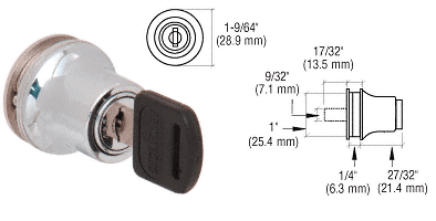 C.R. Laurence CRL Chrome Plated Lock for Cabinet Glass Doors - Keyed Alike  | LK50KA