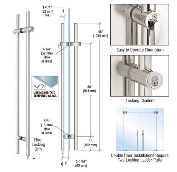 CRL 316 Polished Stainless 48&quot; Locking Ladder Pull | LLPA48PS