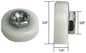 TechnologyLK 3/4&quot; Flat Edge Nylon B.B. Shower Door Roller with Threaded Hex Hub - Package | M6001