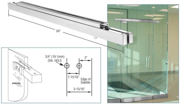 C.R. Laurence CRL 84&quot; Long Polished Stainless Double Narrow Floating Header with Surface Mounted Top Pivots for 72&quot; Wide Opening | NFH4PSD