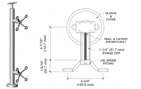 C.R. Laurence CRL 42&quot; Brushed Stainless P6 Series Spider 180 Degree Center Post Railing Kit | P642CBS