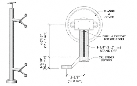 C.R. Laurence CRL 42&quot; Polished Stainless P6 Series Spider End Post Railing Kit | P642EPS