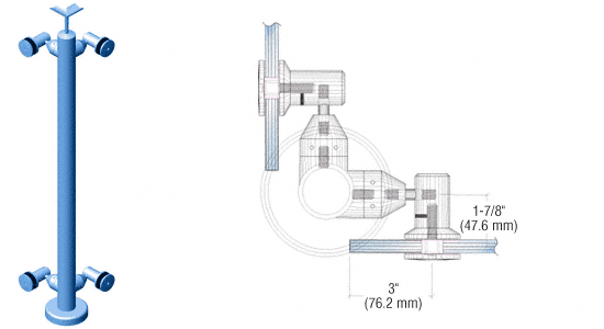 C.R. Laurence CRL P7 Series 36&quot; Custom Finish 90 Degree Corner Post Fixed Fitting Railing Kit | P7F36LC