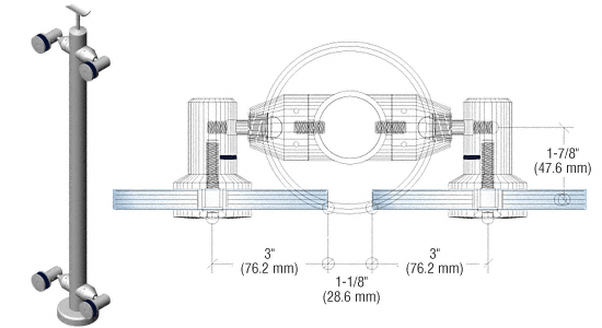 C.R. Laurence CRL Brushed Stainless 42&quot; P7 Series 180 Degree Center Post Swivel Fitting Railing Kit | P7S42CBS
