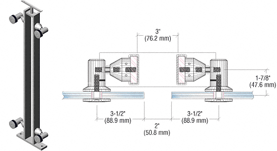 C.R. Laurence CRL Polished Stainless P8 Series 42&quot;  Center Post Fixed Fitting Railing Kit | P8F42CPS