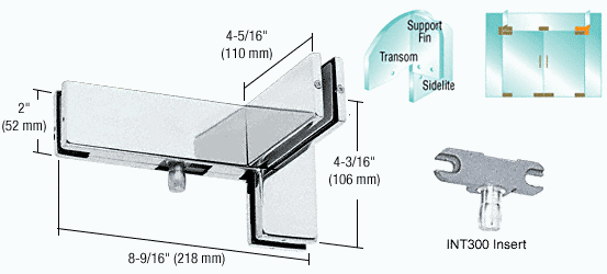 C.R. Laurence CRL Polished Stainless Finish Left Hand Sidelite Transom Patch with Support Fin Bracket and INT300 Insert | PH41LPS