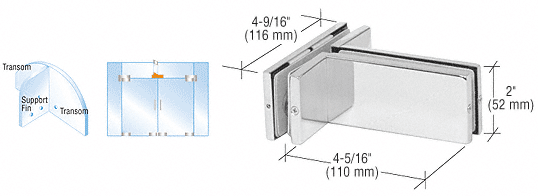 C.R. Laurence CRL Polished Stainless Finish Transom Mounted Patch Connector with Support Fin Bracket | PH71PS