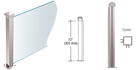 C.R. Laurence CRL Polished Stainless 12&quot; High 1-1/2&quot; Square PP44 Elegant Series Counter/Partition Corner Post | PP4412LPS