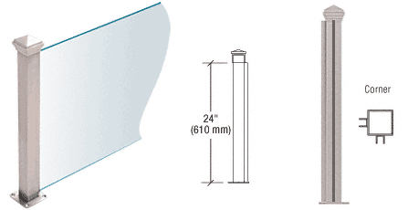 C.R. Laurence CRL Brushed Stainless 24&quot; High 1-1/2&quot; Square PP44 Elegant Series Counter/Partition Corner Post | PP4424LBS