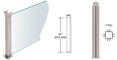 C.R. Laurence CRL Brushed Stainless 24&quot; High 1-1/2&quot; Square PP44 Elegant Series Counter/Partition 4-Way Post | PP4424XBS