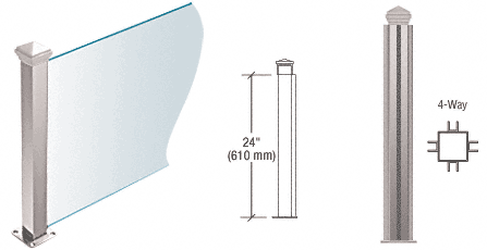 C.R. Laurence CRL Polished Stainless 24&quot; High 1-1/2&quot; Square PP44 Elegant Series Counter/Partition 4-Way Post | PP4424XPS