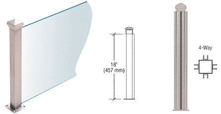 C.R. Laurence CRL Brushed Stainless 18&quot; High 1-1/2&quot; Square PP44 Elegant Series Counter/Partition 4-Way Post | PP44XBS