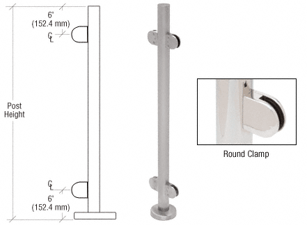 C.R. Laurence CRL 36&quot; Brushed Stainless Steel Round Glass Clamp 180 Degree Center Post Railing Kit | PR36CBS