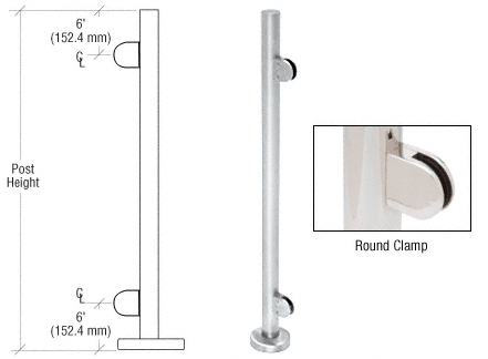 C.R. Laurence CRL 36&quot; Polished Stainless Steel Round Glass Clamp End Post Railing Kit | PR36EPS