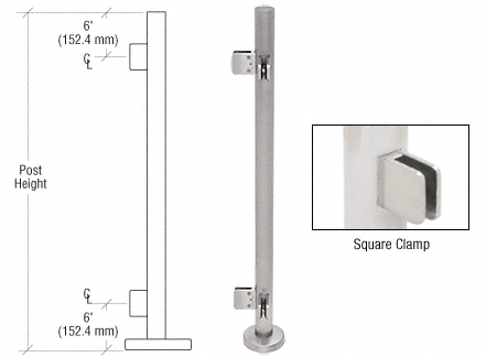 C.R. Laurence CRL 36&quot; Brushed Stainless Steel Square Glass Clamp 90 Degree Corner Post Railing Kit | PS36LBS