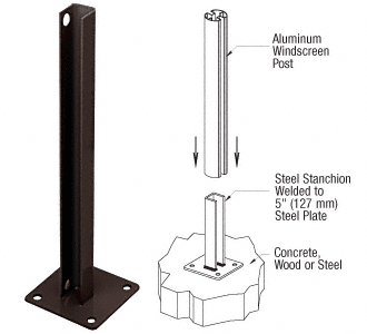 C.R. Laurence CRL AWS Bronze 180 Degree Welded Steel Surface Mount Stanchions For Round, Rectangular Center or End Post | PSB1BBRZ