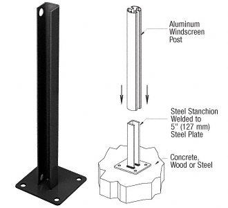C.R. Laurence CRL AWS Black 180 Degree Welded Steel Surface Mount Stanchions For Round, Rectangular Center or End Post | PSB1CBL