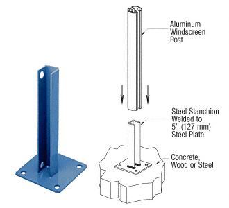 C.R. Laurence CRL AWS Custom 135 Degree  Welded Steel Surface Mount Stanchion For Round Center Post | PSB4AC