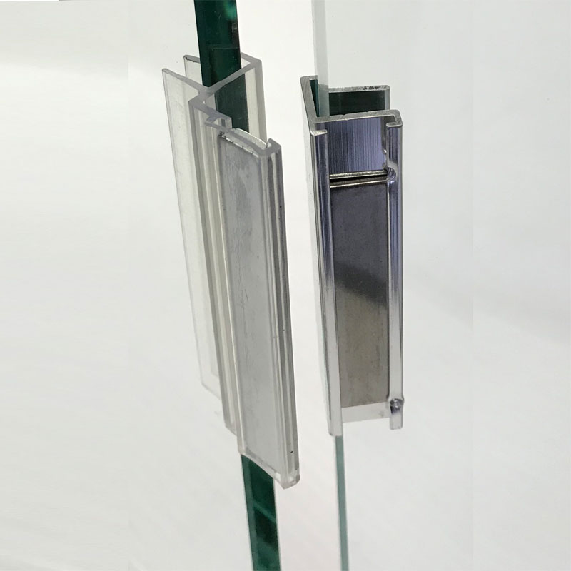 Clear Polycarbonate U-Channel with Stainless Steell Strike Plate and Chrome U-Channel with Strike Plate for 3/8&quot; Glass Shower Doors | WCES3