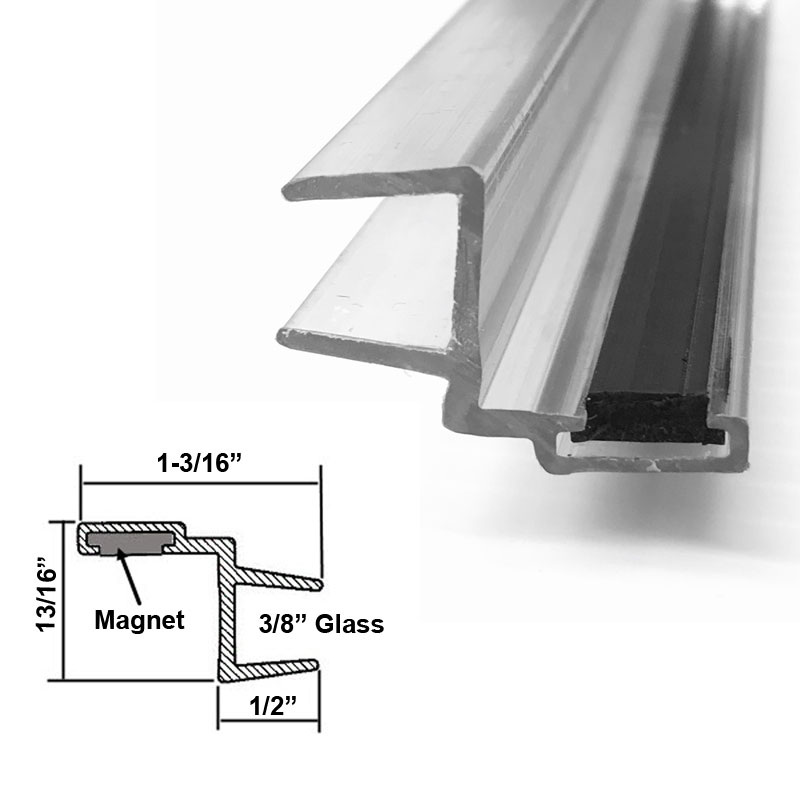 Clear Polycarbonate Strike and Door Jamb U-Channel with Flexible Magnet Insert for 3/8&quot; Glass Shower Door - 73&quot; Long | SAP73