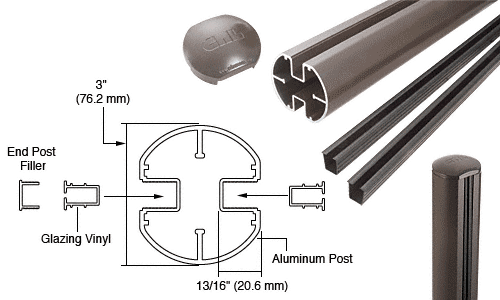 C.R. Laurence CRL Matte Bronze 3&quot; Diameter Round 180 Degree 36&quot; Center Post Kit | R36CKBRZ