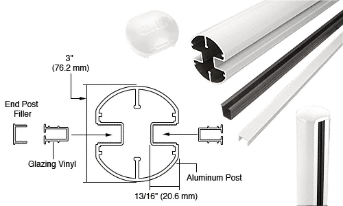 C.R. Laurence CRL AWS  3&quot; Diameter Round 180 Degree Sky White 36&quot;  End Post Kits | R36EKW