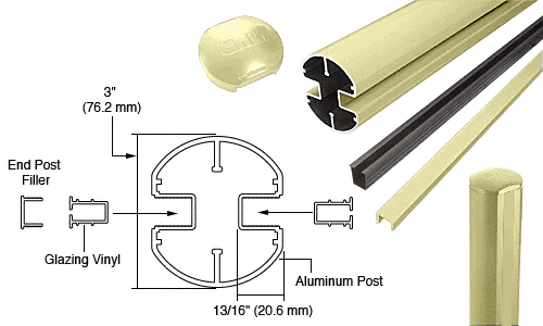 C.R. Laurence CRL Chromate (Unfinished) AWS 3&quot; Diameter Round 180 Degree 48&quot; End Post Kits | R48EKCRM