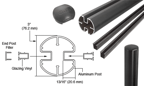 C.R. Laurence CRL  AWS  3&quot; Diameter Round 180 Degree Black 60&quot; Center Post  Kit | R60CKBL
