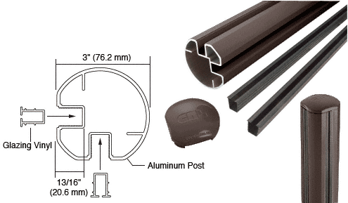 C.R. Laurence CRL  AWS 3&quot; Diameter Round 90 Degree Bronze 60&quot; Corner Post Kits | R60CRKBRZ