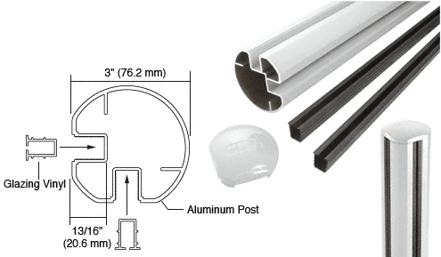 C.R. Laurence CRL  AWS 3&quot; Diameter Round 90 Degree Sky White 72&quot; Corner Post Kits | R72CRKW