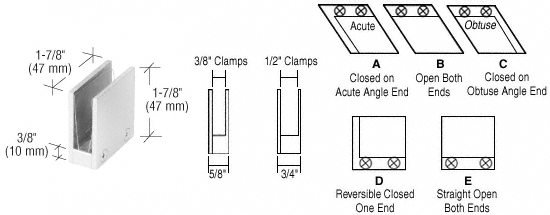 C.R. Laurence CRL 3/8&quot; Chrome 90 Degree Straight Open Center Clamps Type &quot;E&quot; Stair and Walkway Railings | RH1138CH
