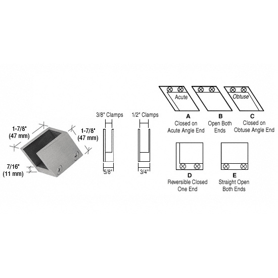 CRL 1/2&quot; Brushed Nickel 52 Degree Slant Acute End Clamp Type &quot;A&quot; Stair and Walkway Railings | RH3312BN